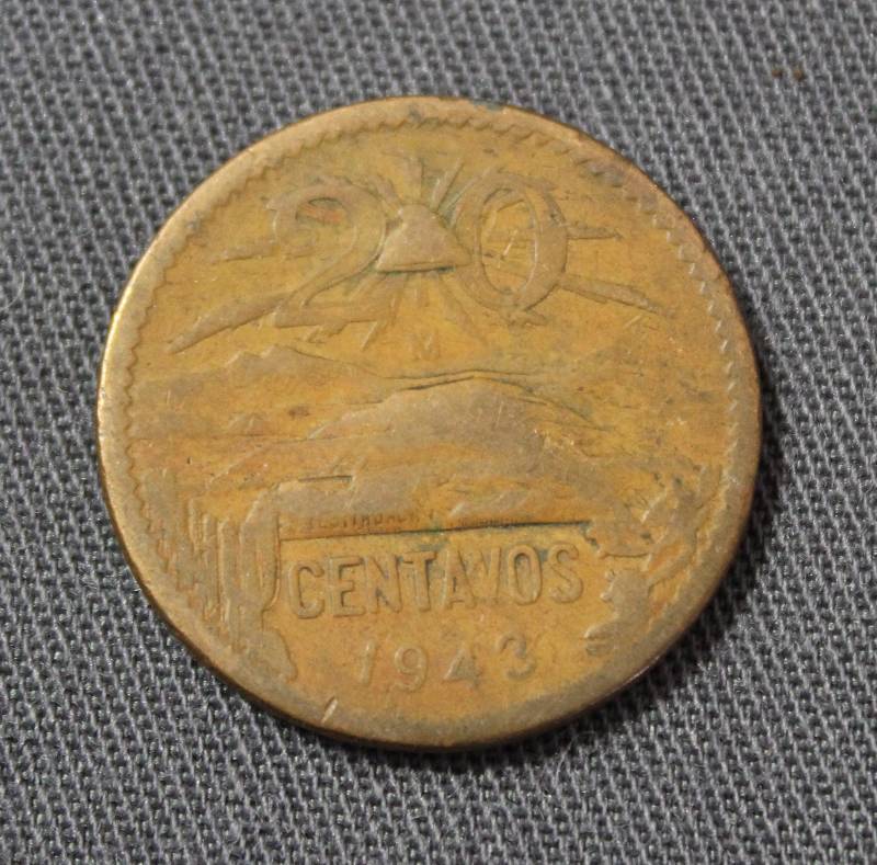 1943 Mexican Coin - Estados Unidos Mexicanos 20 Centavos ...