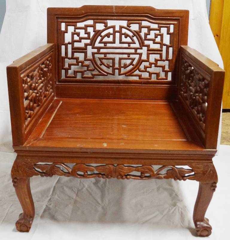 lot 9297 image: Antique Oriental Wood Chair - Stunning Wood Work MUST SEE