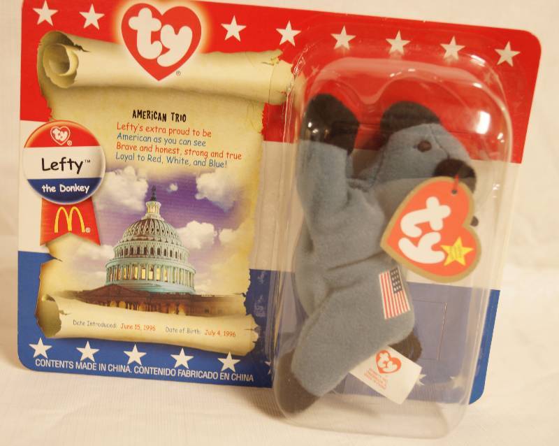 lot 1055 image: Ty Beanie Baby - Lefty - the Donkey  - NEW IN PACKAGE EXCELLENT Condition - See photo