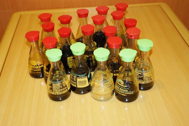 lot 5117 image: Lot of Soy Sauce Bottles - Regular and Low Sodium - Approx 20