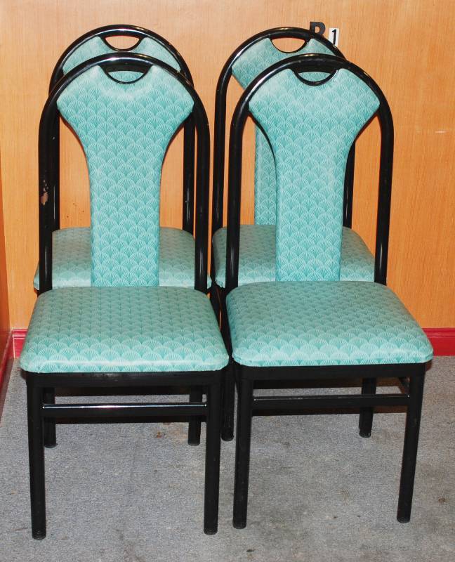 lot 5215 image: Lot of 4 - Heavy Duty Restaurant Dining Chairs - Aqua Green Color