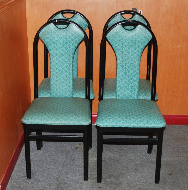 lot 5218 image: Lot of 4 - Heavy Duty Restaurant Dining Chairs - Aqua Green Color