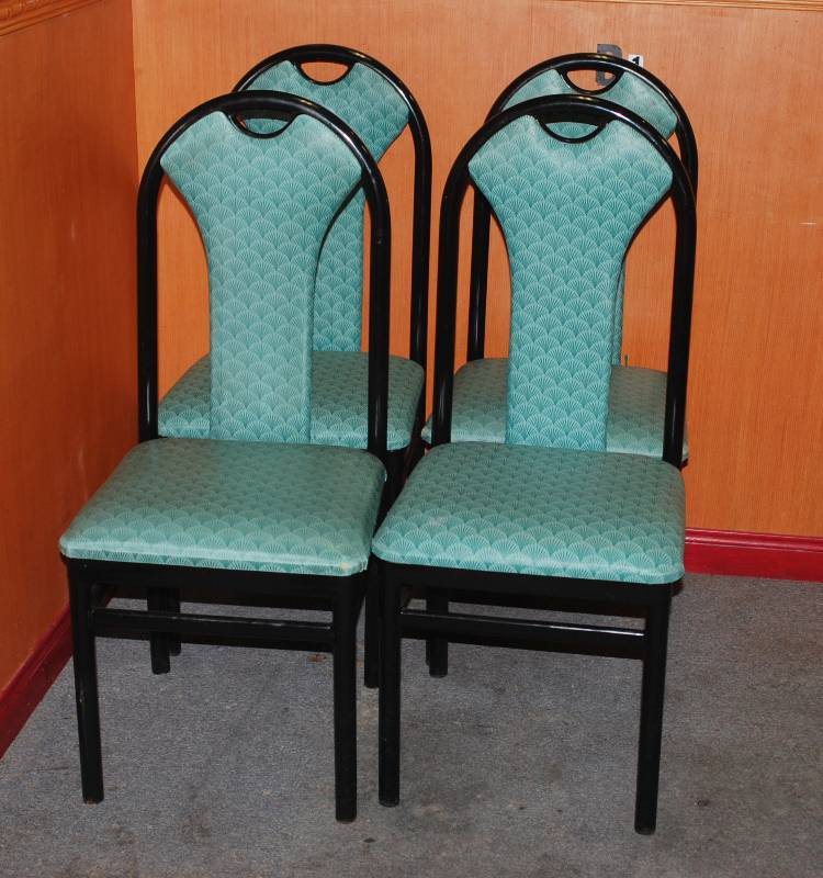 lot 5220 image: Lot of 4 - Commercial Restaurant Dining Chairs - Extremely Heavy Duty Metal Black Frame - Aqua Green Color