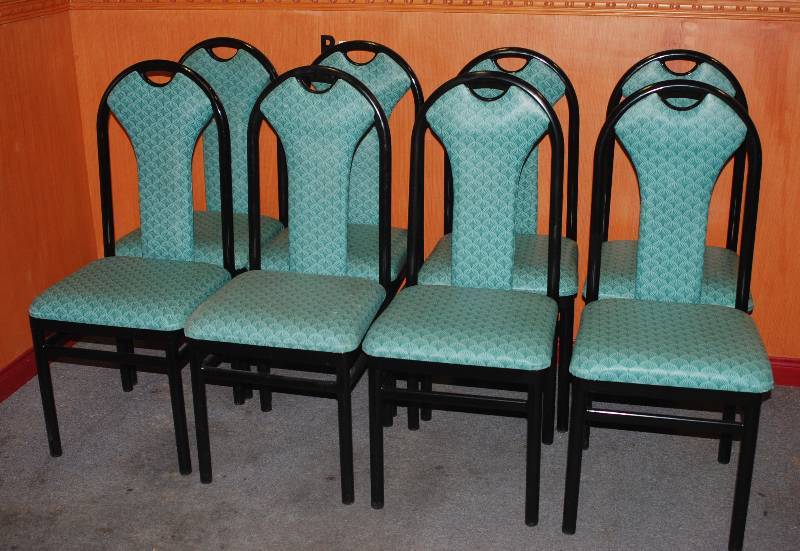 lot 5223 image: Lot of 8 - Heavy Duty Restaurant Dining Chairs - Aqua Green Color