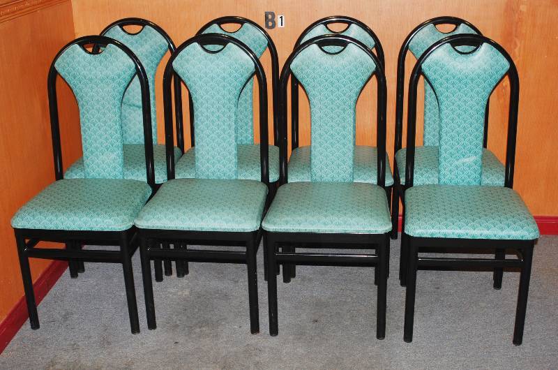 lot 5225 image: Lot of 8 - Heavy Duty Restaurant Dining Chairs - Aqua Green Color
