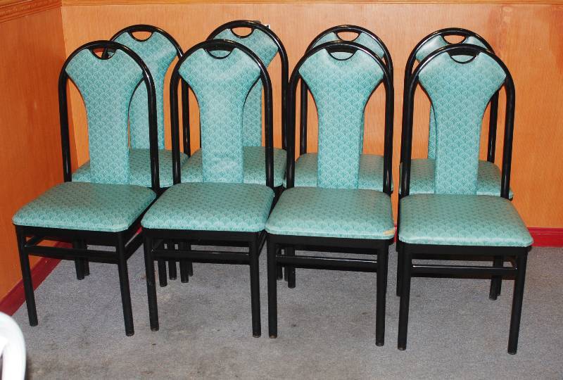lot 5226 image: Lot of 8 - Heavy Duty Restaurant Dining Chairs - Aqua Green Color