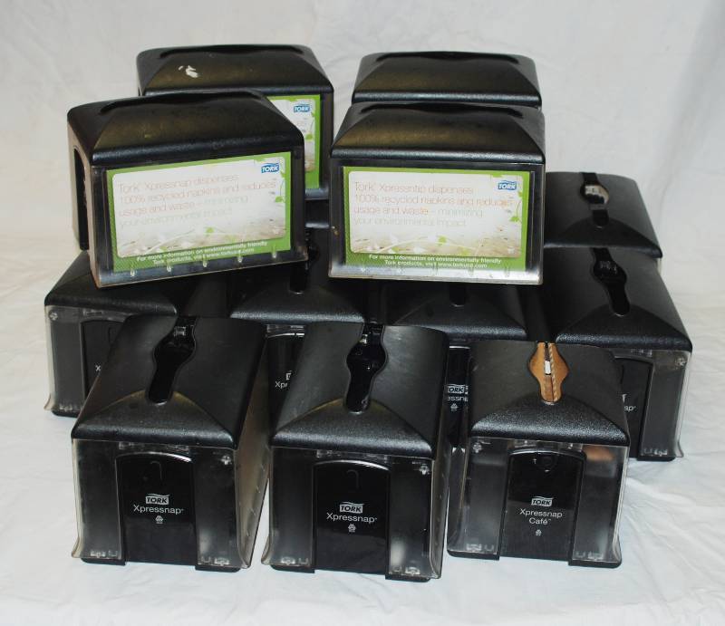 lot 5325 image: Lot of 15 TORK XPressNap Napkin Dispensers - see pics for sizes