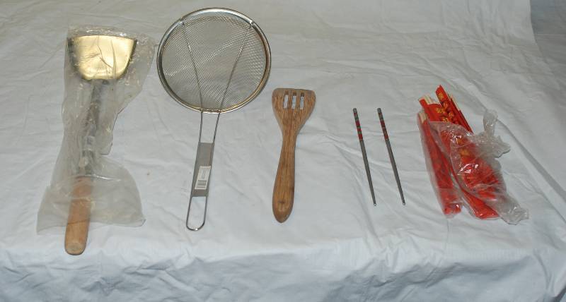 lot 5328 image: Lot of Restaurant Cooking Utensils and Chop Sticks - Plus a set of nice metal Chop Sticks