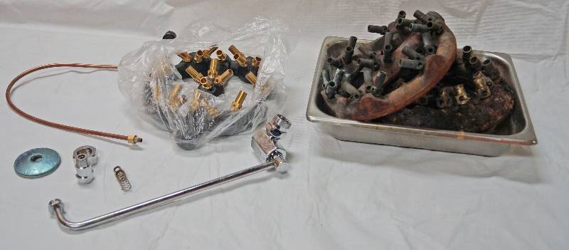 lot 5438 image: WOK GRILL PARTS - 3 Burners (one NEW) and Misc Parts for WOK Grill