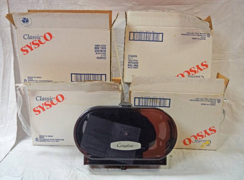 lot 5442 image: 4 Jumbo Tissue Mini Twin Dispenser - Black Pearl - Holds 2 Rolls of Toilet Paper