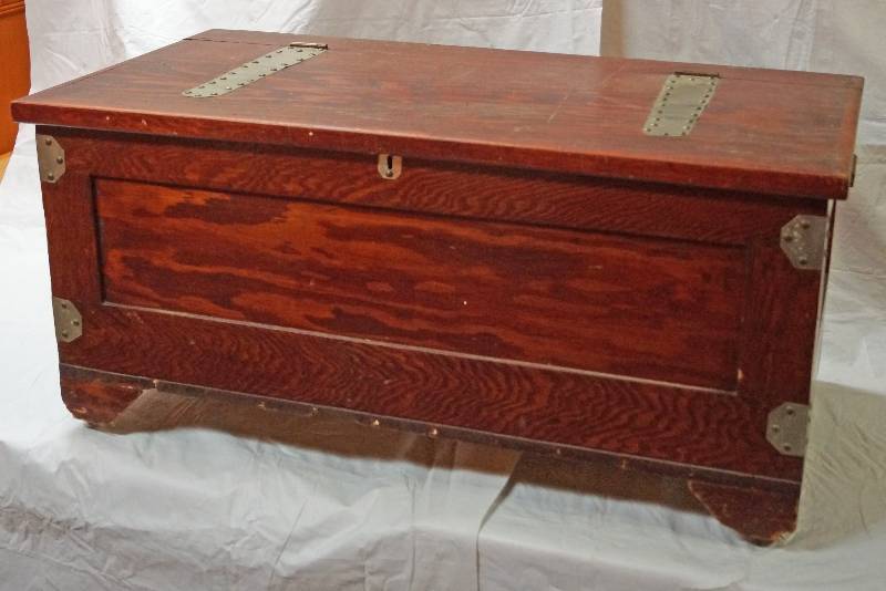 lot 5134 image: Unique Wooden Chest - On Wheels - Neat Metal Accents - neat piece