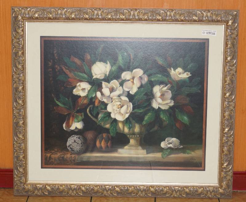 lot 5145 image: Large Decorative Floral Print in nice frame 35 wide x 3 tall