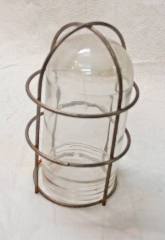lot 5077 image: Glass Dome Globe light w metal cage frame for walk-in freezer or Vent Hood