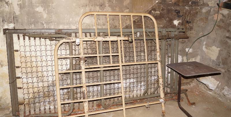 lot 95000 image: Antique Old Metal Hospital Bed and Side Table