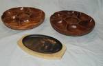 Lot of 2 Wood Chinese Serving Platters and a Fajita Server