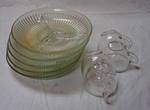 Set of Glass Plates with Dividers & Set of Glass Cups