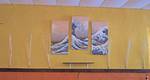 Lot of Asian Ocean Wave Wall Decor and 3 Shelves w/ brackets - Each Canvas Print is 3 foot tall!!