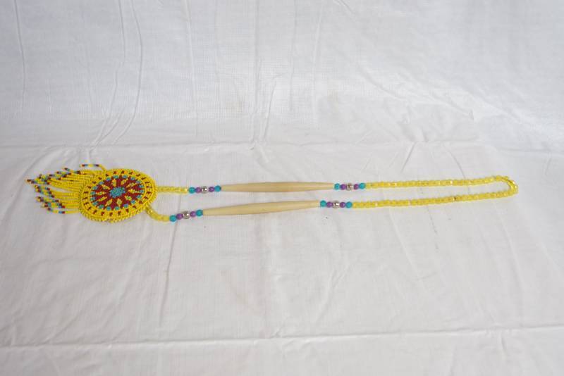 lot 2393 image: Native American Style Beaded Necklace w beaded medallion and fringe - Wow