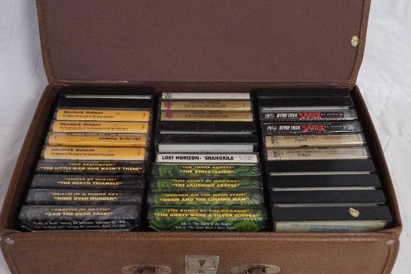 lot 9290 image: Leather Suitcase Full of 30 Cassette Tapes- See Photos for Artists and Song Titles