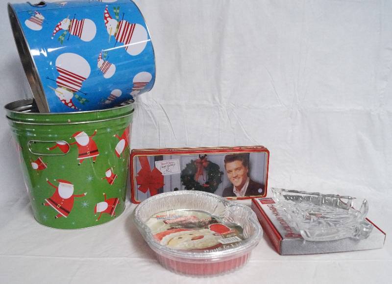 lot 9375 image: Lot of ChristmasHoliday Supplies- Bins, Cooking Trays, and More See Photos