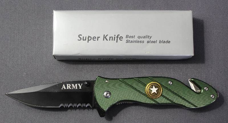 lot 9002 image: US ARMY�Tactical Spring Assisted Folding Stainless Knife w Seat Belt Cutter