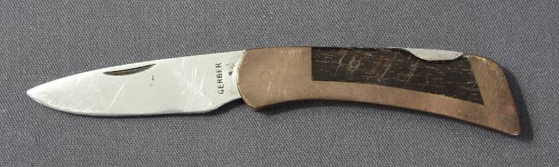 lot 9029 image: Vintage 3-12 Gerber Brass 97223 USA Lockback Folding Locking Knife - Portland OR.