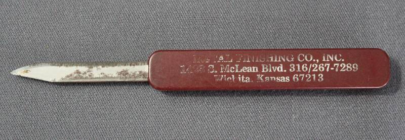 lot 9047 image: Vintage Advertising Box Cutter Pocket Knife, USA Made - Metal Finishing Co.