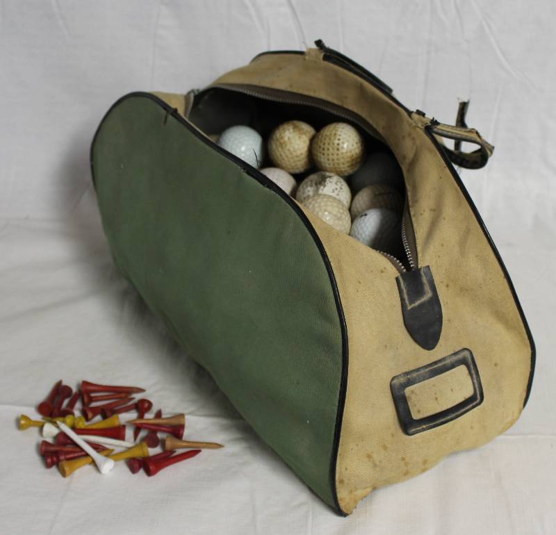 lot 9173 image: Old Bag FULL of Vintage Golf Balls & Tees Amazing collection with Variety