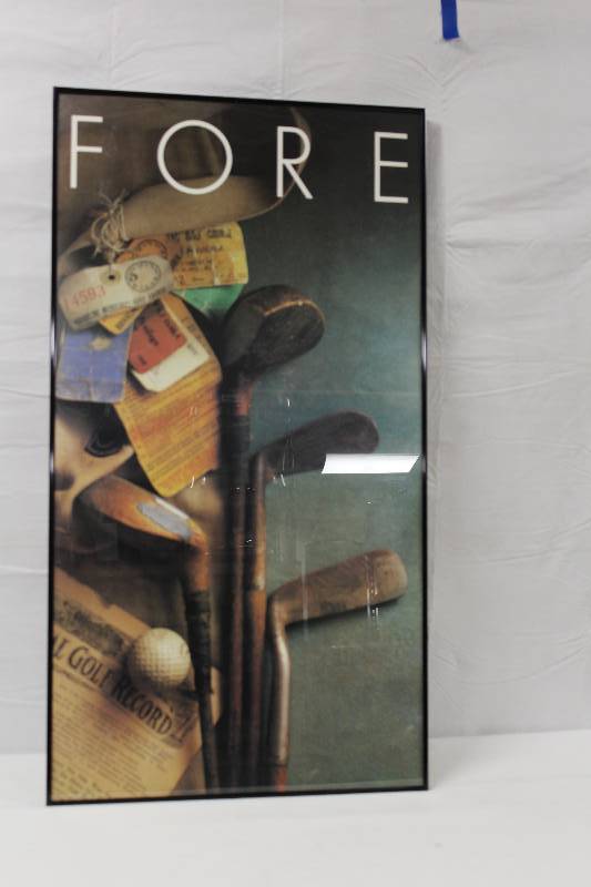 lot 9193 image: 20 x 37 Wall Hanging of FORE - Cool photo of vintage Golf theme