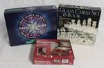 Set of 3 Games - Glass Chess Set, Backgammon, & Who Wants to Be a Millionaire!