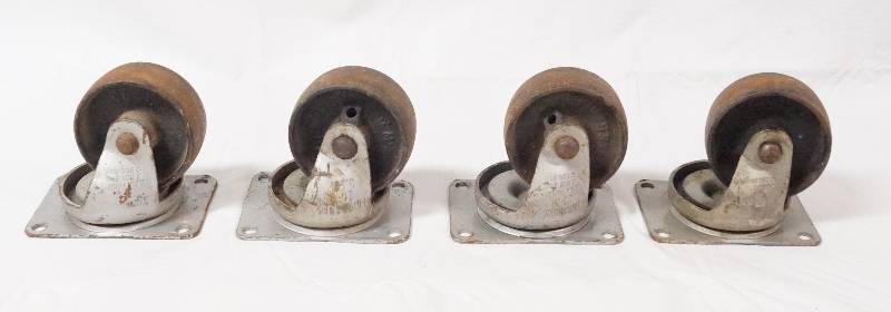 lot 9550 image: Lot of 4 - Metal Swivel Casters - STURDY - Each wheel swivels - see pics for size - Almost 4 rise