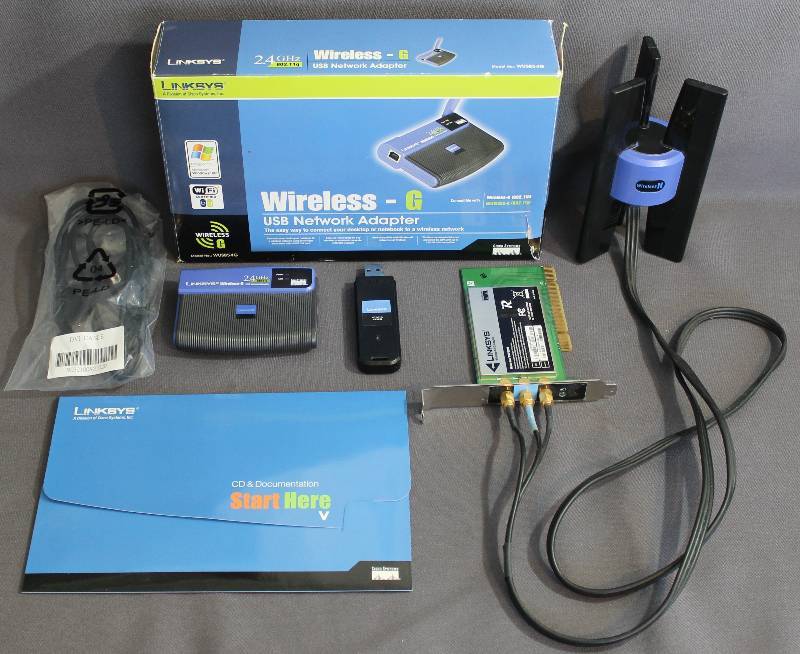 lot 9433 image: Linksys Wireless-G USB Adaptor & Wireless-N Network Adapter & Antenna