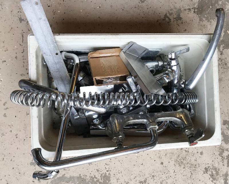 lot 4210 image: Big Box of Commercial Restaurant Faucets and Misc Parts