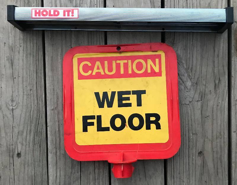 lot 4235 image: Caution Wet Floor Sign and Hold It - Mop and Broom Holder  Hanger