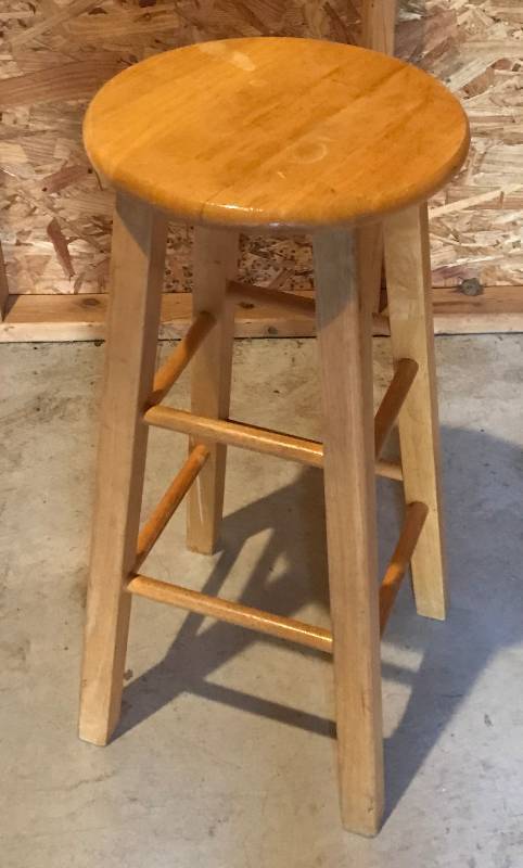 lot 4238 image: Nice Wooden Bar Stool - Over 2 foot Tall