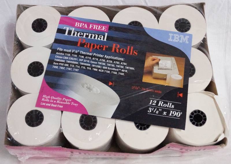 lot 9602 image: Lot of 12 - IBM Thermal Paper Rolls - 3-18 x 190 - NEW IN BOX