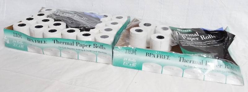 lot 9604 image: Lot of Thermal Paper Rolls - 2-14 x 85 - New Box of 24  4 from open box