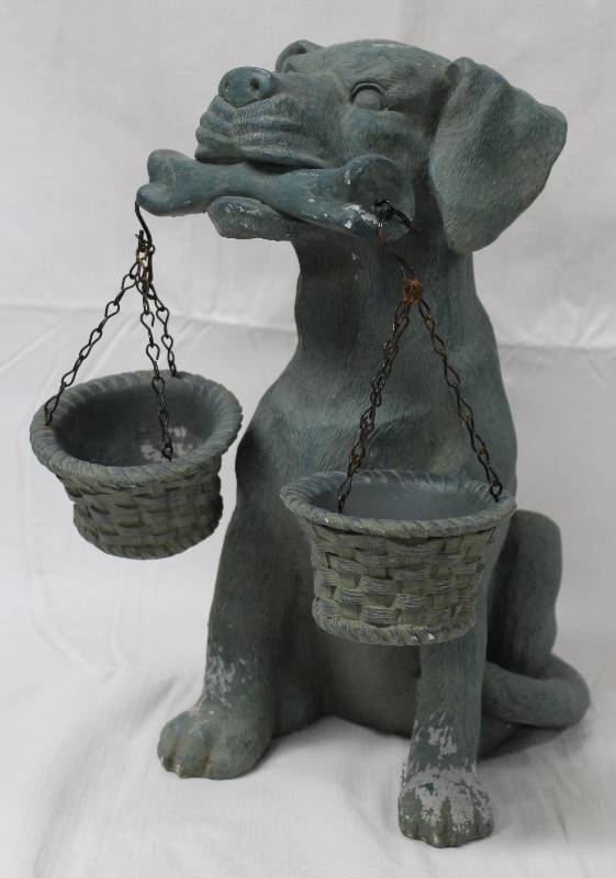 lot 9289 image: Outdoor 13 Planter Pot of Puppy holding Pails.