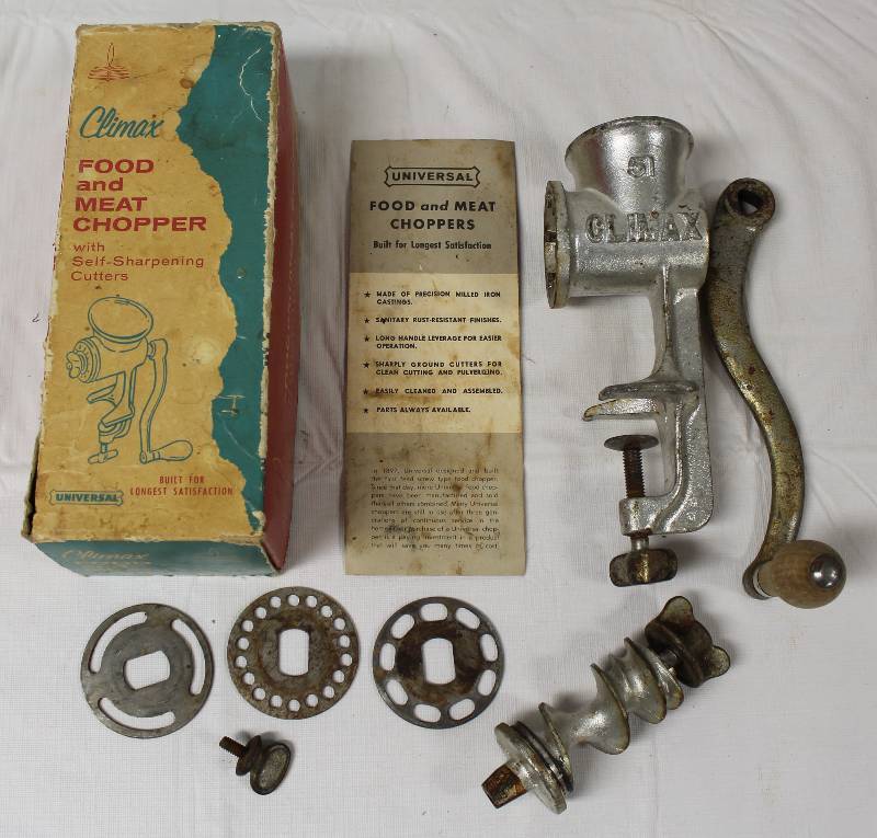lot 9310 image: Vintage Climax Food & Meat Chopper - Model 1551 in Original Box.