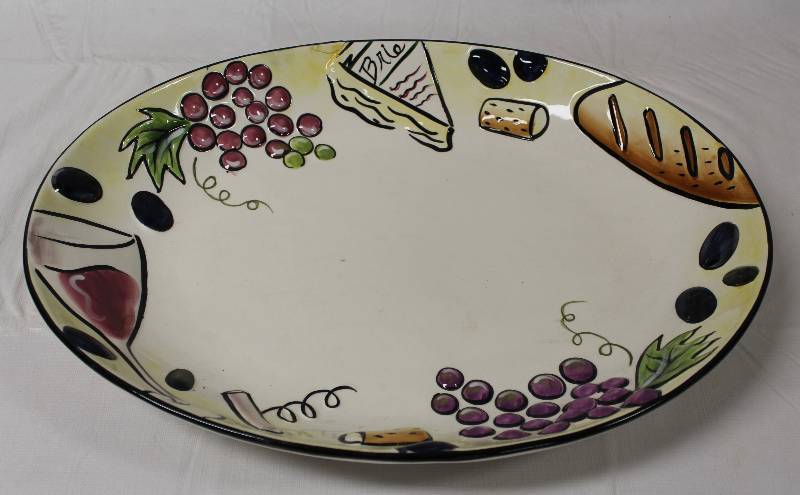 lot 9329 image: Large Clay Art Buon Vino Party Serving Platter - 14 x 17.5