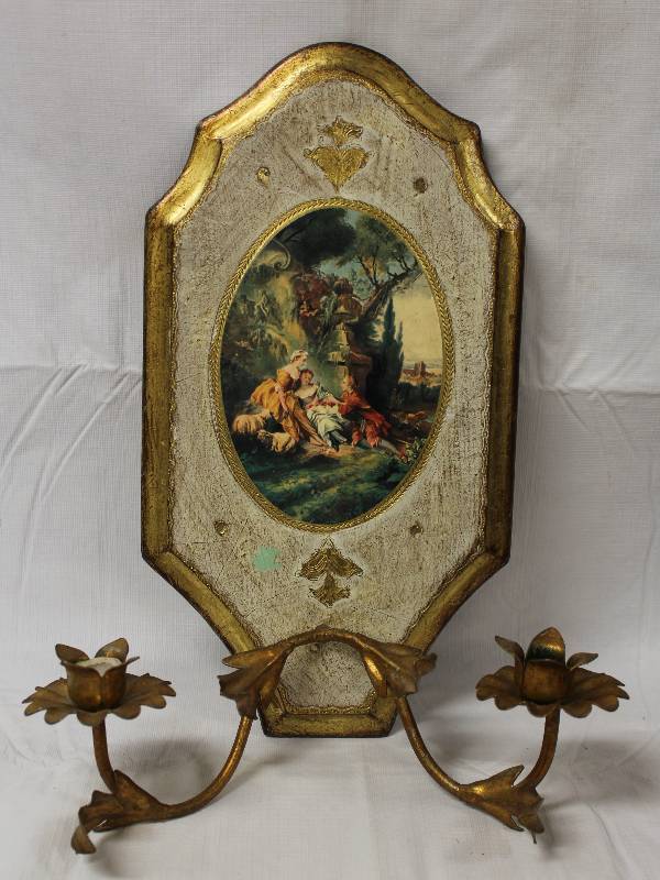 lot 9371 image: 13-12 Wall Hanging Art with Candle Holders.