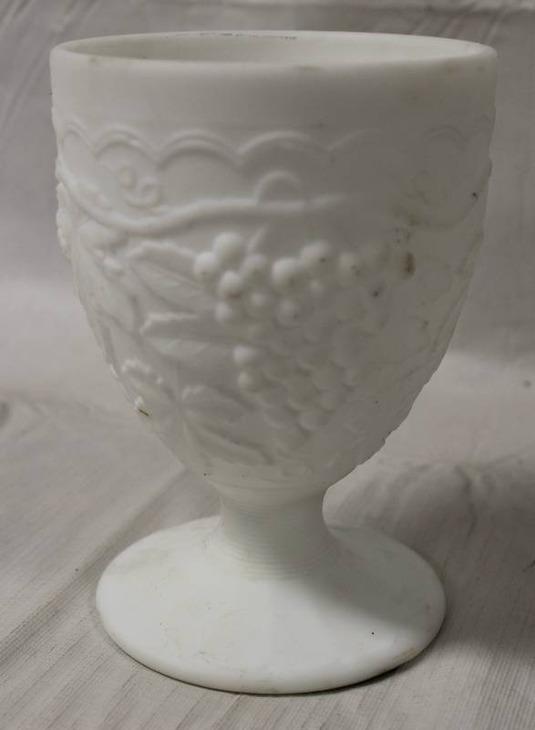 lot 9391 image: Imperial Milk Glass Wine Goblet w Grape Pattern