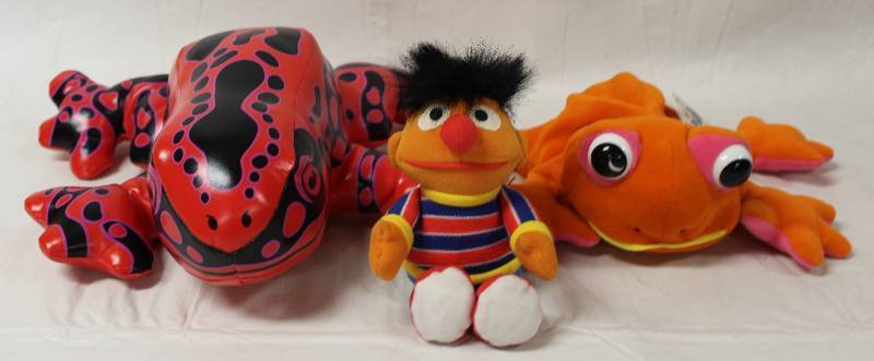 lot 9400 image: 3 Plush Toys - 2 Frogs and 1 Ernie from Sesame Street