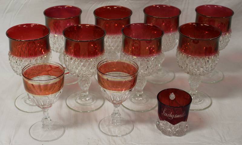 lot 9401 image: Set of 6 Red Banded Indiana Glasses & a Ladysmith Glass