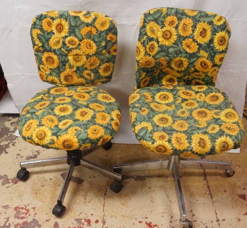 Lot Of 2 Office Chairs W Custom Made Sunflower Covers Combined