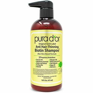 lot 1476 image: PURA D OR Original Gold Label Anti-Thinning Biotin Shampoo CLINICALLY TESTED Proven Results Herbal DHT Blocker Hair Thickening Products For Women & Men Natural Shampoo For Color Treated Hair 16oz