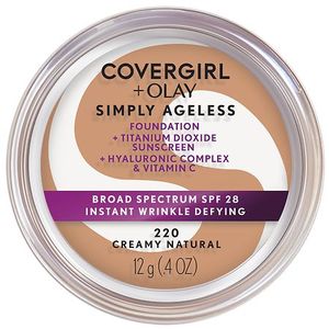 lot 1493 image: COVERGIRL  Olay Simply Ageless Wrinkle Defying Foundation Compact - 220 Creamy Natural - 0.4oz