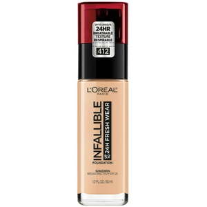 lot 1496 image: L Oreal Paris Infallible Fresh Wear 24 Hr Liquid Foundation Makeup 412 Warm Ivory 1 fl oz