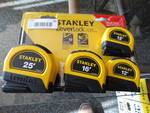 4 Stanley lever lock tape measures. 1- 25' 1- 16' 2-12'.