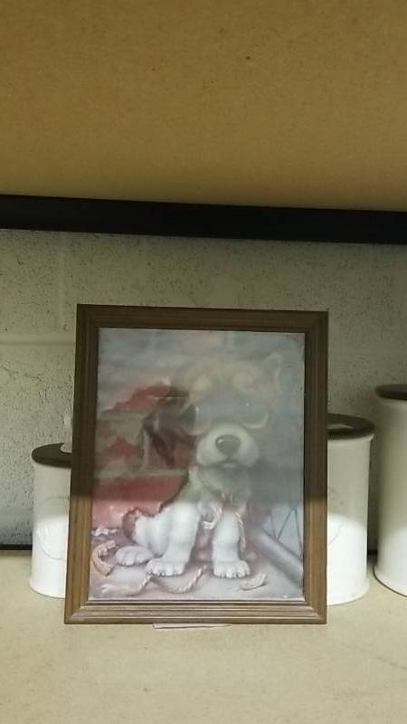 lot 135 image: Vintage Cute Doggy Picture  Framed